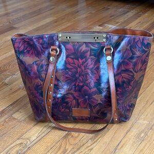 Patricia Nash Burgundy Floral Tote with Brown Trim